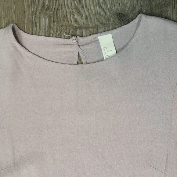 00s Vintage H&M Lilac Pink Satin Trim short sleeve blouse - Picture 2 of 6